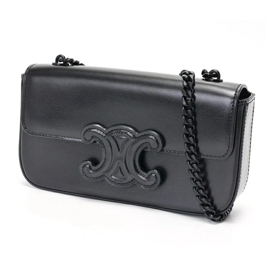 CELINE CUIR TRIUMPH CHAIN SHOULDER BAG BLACK: Celine Cuir Triumph Chain Shoulder Bag Black Brand: Celine Type: Bag Material: Shiny Calfskin Color: Black Size: W21×H11×D4cm Accessories: None Accessories Notice: When purchasing pre-owne