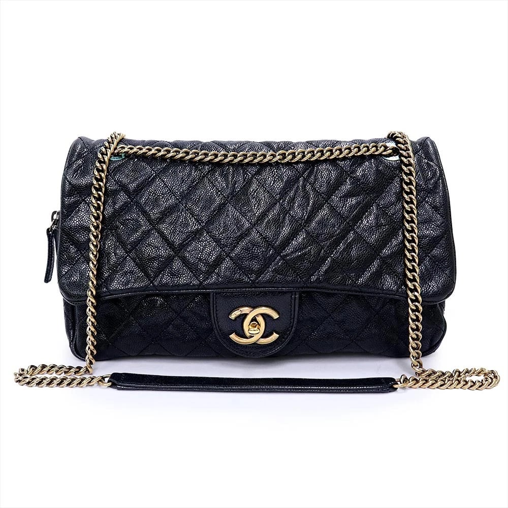 CHANEL MATELASSÉ COCO MARK DOUBLE BLACK PROCESSED SHOULDER BAG: CHANEL Matelassé Coco Mark Double Black Processed Shoulder Bag Brand: CHANEL Type: Handbag Material: Caviar Skin Color: Black Size: W: 32cm x H: 20.5cm x D: 8cm Accessories: None Accessori