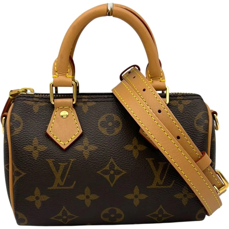 LOUIS VUITTON NANO SPEEDY BROWN MONOGRAM SHOULDER BAG: LOUIS VUITTON Nano Speedy Brown Monogram Shoulder Bag Brand: LOUIS VUITTON Type: Handbag Material: Monogram Color: Brown Size: W: 16cm / H: 12cm / D: 7cm / Shoulder: 97-111.5cm Accessories: None
