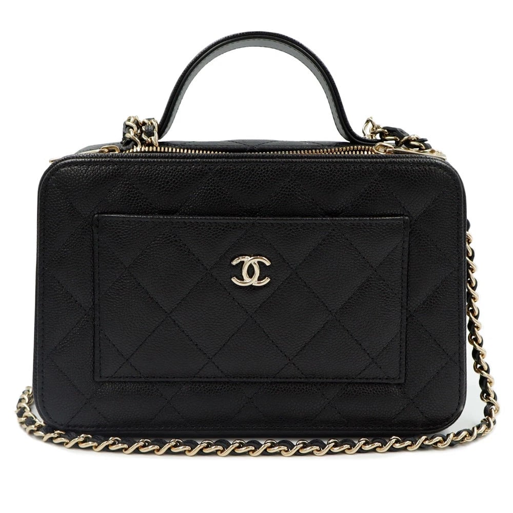 CHANEL MATELASSÉ VANITY CASE SHOULDER BAG BLACK: CHANEL Matelassé Vanity Case Shoulder Bag Black Brand: CHANEL Type: Handbag Material: Caviar Skin Color: Black Size: W: 18cm x 19cm x H: 12cm x D: 8.5cm Handle: 15cm Accessories: None Acce