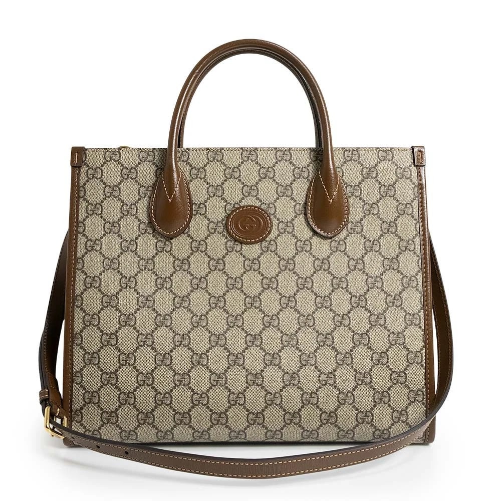 GUCCI 659983 INTERLOCKING G GG SUPREME BEIGE SMALL SHOULDER TOTE BAG: GUCCI 659983 Interlocking G GG Supreme Beige Small Shoulder Tote Bag Brand: GUCCI Type: Handbag Material: Gg Supreme Canvas/Leather Color: Beige X Brown Size: W: 31cm x H: 25.5cm x D: 13cm Handle: