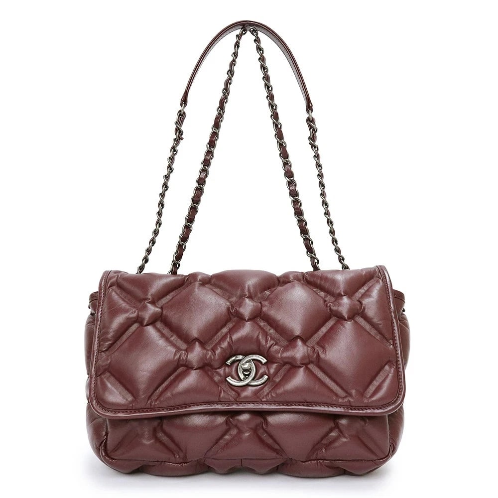 CHANEL BUBBLE QUILT CALFSKIN BORDEAUX SHOULDER BAG: CHANEL Bubble Quilt Calfskin Bordeaux Shoulder Bag Brand: CHANEL Type: Handbag Material: Calf Color: Bordeaux Size: W:28cm x H:19cm x D:7cm Accessories: None Accessories Notice: When purch