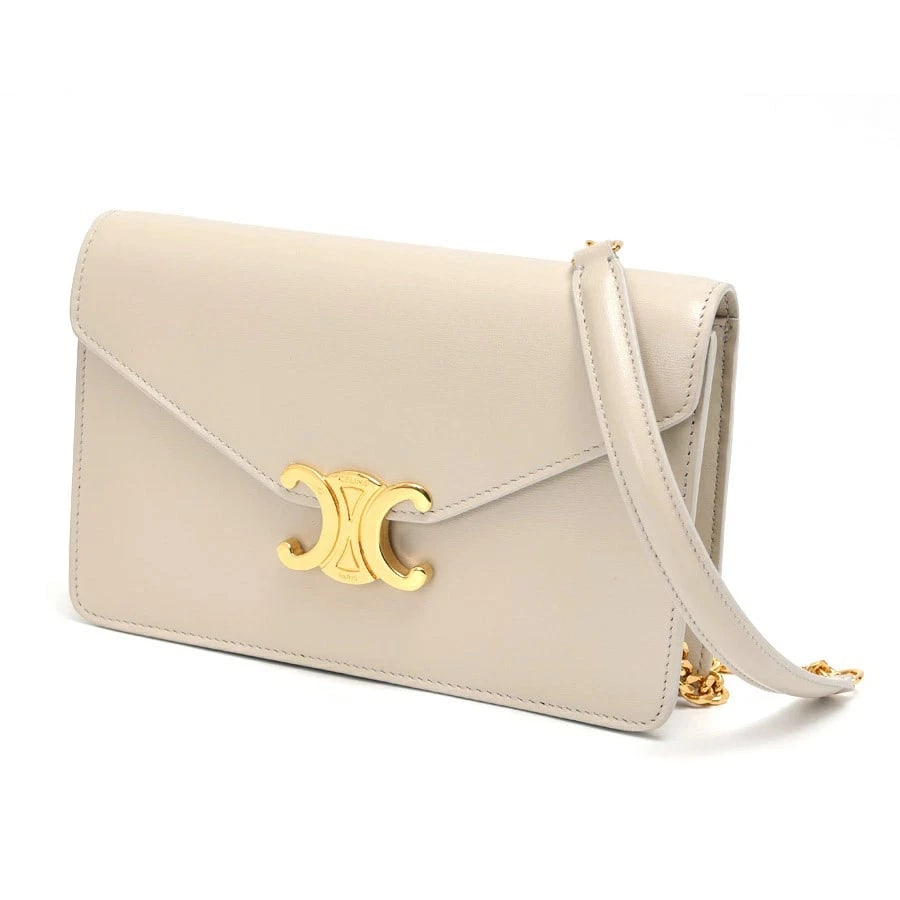 CELINE MARGO CHAIN WALLET CHAIN SHOULDER: Celine Margo Chain Wallet Chain Shoulder Brand: Celine Type: Bag Material: Shiny Calfskin Color: Greige Size: W19.5×H12×D4cm Accessories: None Accessories Notice: When purchasing pre-owned