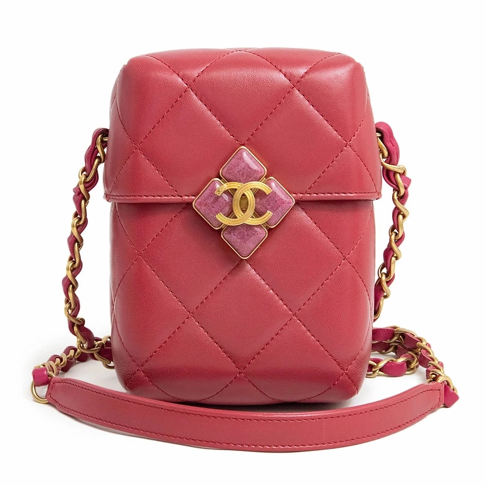 CHANEL MATELASSÉ COCO MARK BOX SHOULDER BAG: CHANEL Matelassé Coco Mark Box Shoulder Bag Brand: CHANEL Type: Handbag Material: Lambskin (Sheepskin) Color: Pink Size: W:12cm x H:16cm x D:6cm Accessories: None Accessories Notice: When