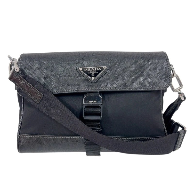 PRADA MESSENGER BAG BLACK SHW NYLON SHOULDER BAG: PRADA Messenger Bag Black SHW Nylon Shoulder Bag Brand: PRADA Type: Handbag Material: Nylon Color: Black / SV Hardware Size: W: 21cm / H: 14cm / D: 4cm / Shoulder: 104cm Accessories: None