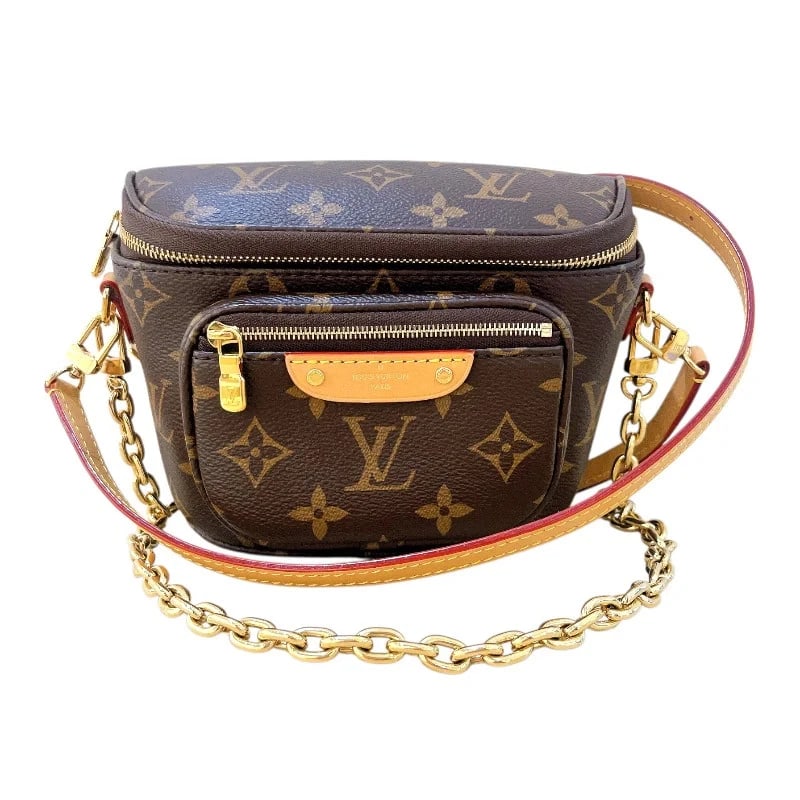 LOUIS VUITTON MINI BUM BAG BROWN MONOGRAM SHOULDER BAG: LOUIS VUITTON Mini Bum Bag Brown Monogram Shoulder Bag Brand: LOUIS VUITTON Type: Handbag Material: Monogram Color: Brown Size: W: 17cm / H: 12cm / D: 9.5cm / Shoulder: 73-97cm Accessories: None