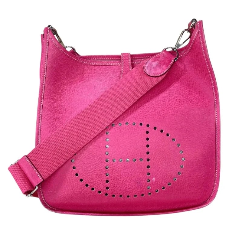HERMES EVELYNE III PM ?O STAMP ROSE TYRIEN SHW EPSOM SHOULDER BAG: Hermes Evelyne III PM ?O Stamp Rose Tyrien SHW Epsom Shoulder Bag Brand: HERMES Type: Handbag Material: Vaux Epsom Color: Rose Tillian / SV Hardware Size: W: 28cm / H: 29cm / D: 5.5cm /