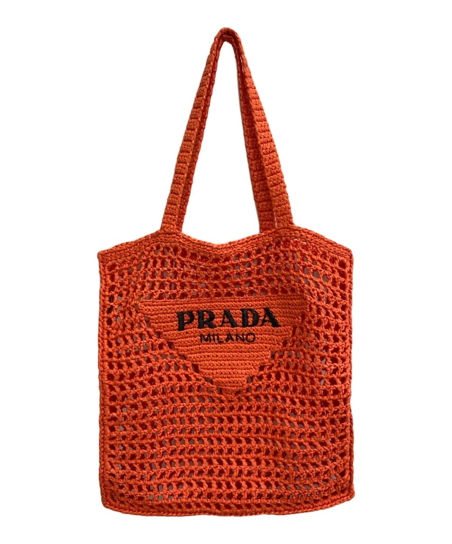 PRADA RAFFIA LOGO TOTE BAG: PRADA Raffia Logo Tote Bag Brand: PRADA Type: Handbag Material: none Color: Orange Size: H:37cm / W:35cm / D:3.5cm [ Handle size ] 25cm Accessories: None Accessories Notice: When purchasin