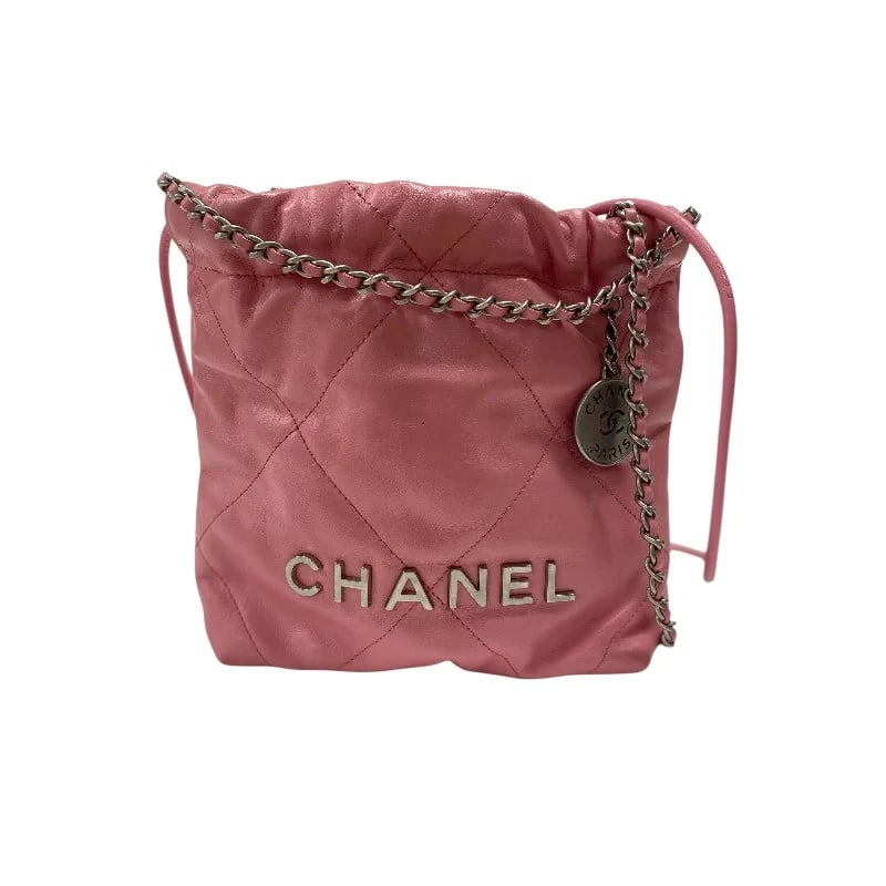 CHANEL 22 MINI BAG PINK SHW SHINY CALFSKIN SHOULDER BAG: CHANEL 22 Mini Bag Pink SHW Shiny Calfskin Shoulder Bag Brand: CHANEL Type: Handbag Material: Shiny Calfskin Color: Pink / SV Hardware Size: W: 20cm / H: 19cm / D: 6cm / Shoulder: 120cm Accessori
