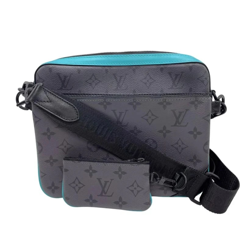 LOUIS VUITTON TRIO MESSENGER MONOGRAM ECLIPSE REVERSE SHOULDER BAG: LOUIS VUITTON Trio Messenger Monogram Eclipse Reverse Shoulder Bag Brand: LOUIS VUITTON Type: Handbag Material: Monogram Eclipse Reverse Color: Gray Turquoise Black Size: W: 24cm / H: 18cm / D: 4c