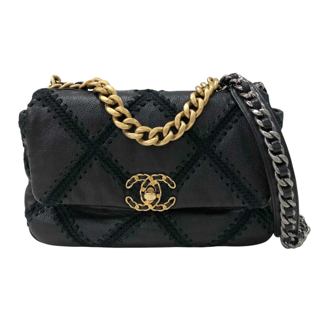 CHANEL 19 FLAP BAG BLACK GOLD/SHW SHOULDER BAG: CHANEL 19 Flap Bag Black Gold/SHW Shoulder Bag Brand: CHANEL Type: Handbag Material: Leather Color: Black Gold // SV Hardware Size: W: 28cm / H: 18cm / D: 9cm / Shoulder: 100cm Accessories: None