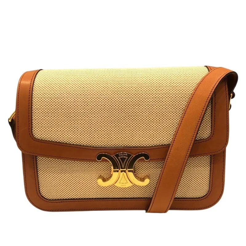 CELINE CLASSIC TRIOMPHE NATURAL CALF SHOULDER BAG: CELINE Classic Triomphe Natural Calf Shoulder Bag Brand: CELINE Type: Handbag Material: Natural Calfskin Color: Brown Size: W: 22cm / H: 13cm / D: 8cm / Shoulder: 110cm Accessories: None A