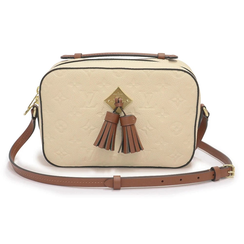 LOUIS VUITTON SAINTONGE MONOGRAM EMPREINTE CREAM CALF SHOULDER BAG: LOUIS VUITTON Saintonge Monogram Empreinte Cream Calf Shoulder Bag Brand: LOUIS VUITTON Type: Handbag Material: Monogram Empreinte Color: Crème X Caramel Size: W: 22cm x H: 15cm x D: 7cm Handle: