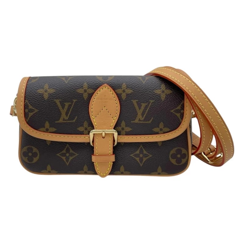 LOUIS VUITTON NANO DIANE BROWN MONOGRAM CANVAS SHOULDER BAG: LOUIS VUITTON Nano Diane Brown Monogram Canvas Shoulder Bag Brand: LOUIS VUITTON Type: Handbag Material: Monogram Canvas Color: Brown Size: W: 18cm / H: 10.5cm / D: 6cm / Shoulder: 95-110cm Acces