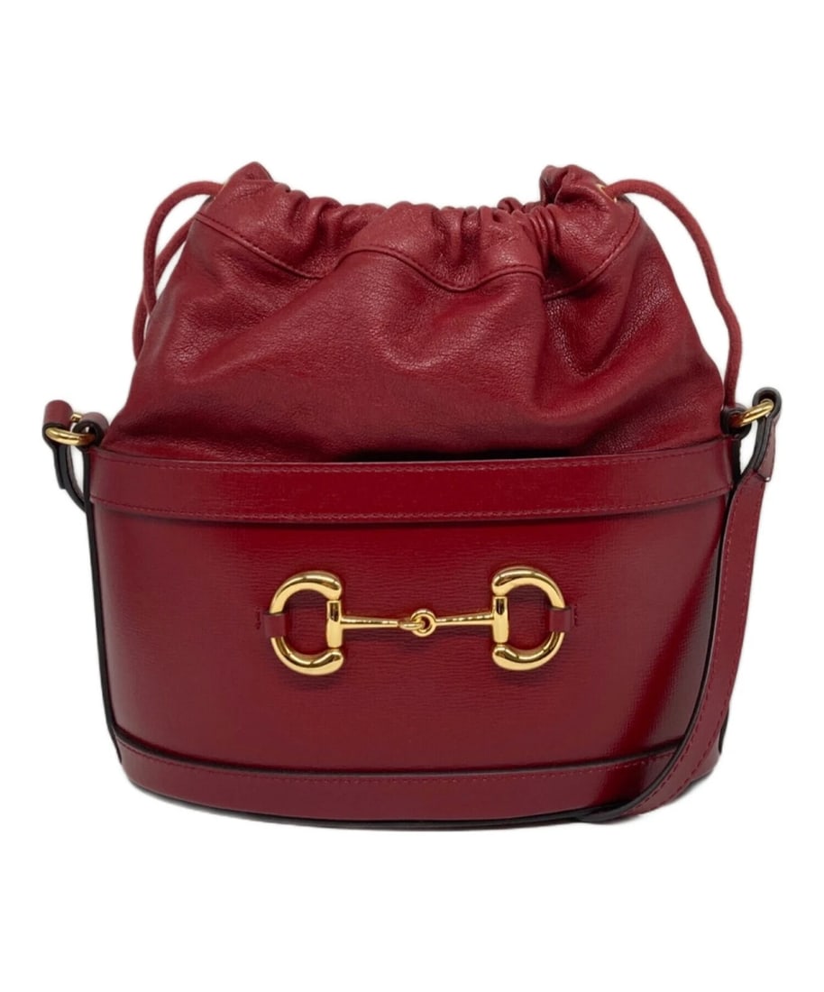 GUCCI HORSEBIT BUCKET BAG: GUCCI Horsebit Bucket Bag Brand: GUCCI Type: Handbag Material: none Color: Red Size: H:12cm / W:22cm / D:5cm Accessories: None Accessories Notice: When purchasing pre-owned goods, please