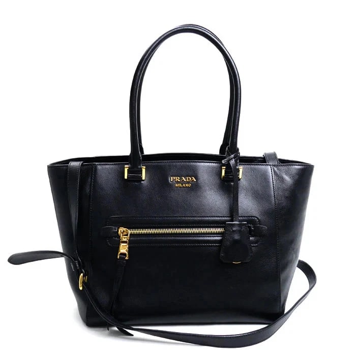 PRADA SHOULDER BAG: PRADA Shoulder Bag Brand: PRADA Type: Handbag Material: Calf Color: Black Size: W37cm x H22cm x D15cm Bottom width: 27cm Handle: 48cm Accessories: None Accessories Notice: When purchasing