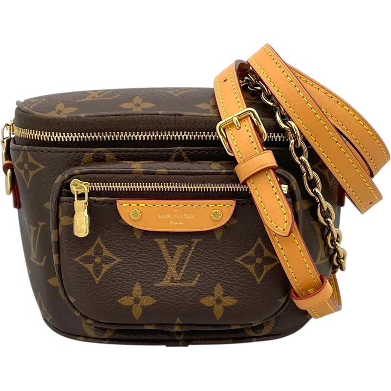 LOUIS VUITTON MINI BUM BAG BROWN MONOGRAM SHOULDER BAG: LOUIS VUITTON Mini Bum Bag Brown Monogram Shoulder Bag Brand: LOUIS VUITTON Type: Handbag Material: Monogram Color: Brown Size: W: 17cm / H: 12cm / D: 9.5cm / Shoulder: 73-97cm Accessories: None