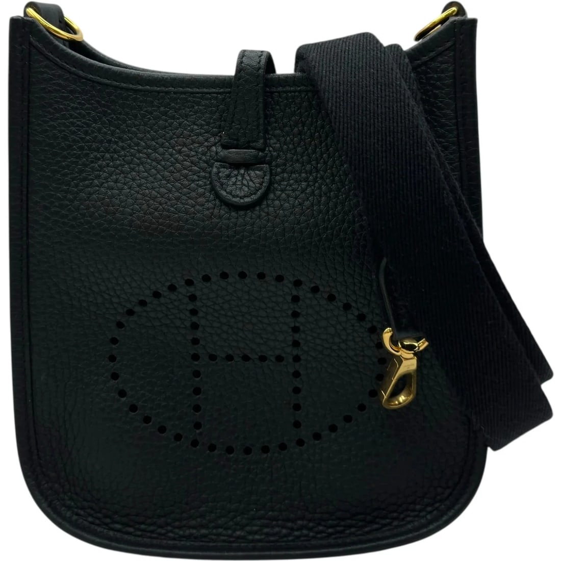 HERMES EVELYNE TPM B STAMP BLACK GHW CLEMENCE LEATHER SHOULDER BAG: Hermes Evelyne TPM B Stamp Black GHW Clemence Leather Shoulder Bag Brand: HERMES Type: Handbag Material: Taurillon Color: Black / GD Hardware Size: W: 17.5cm / H: 18cm / D: 4cm / Shoulder: