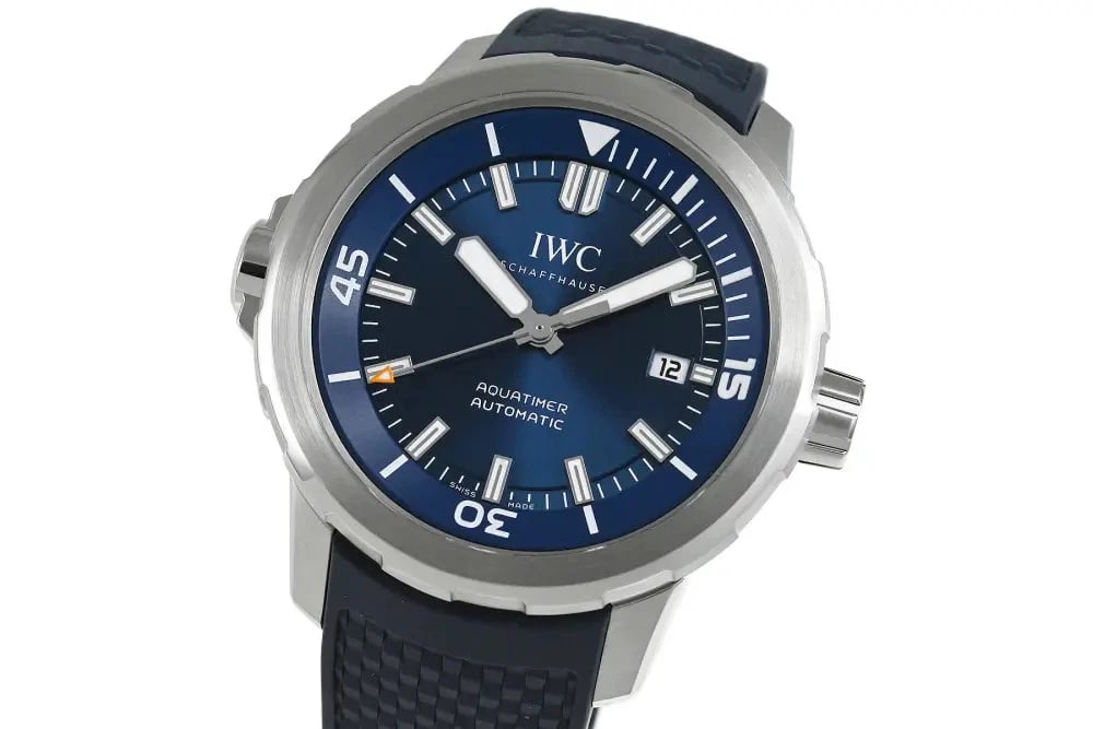IWC AQUATIMER BLUE: IWC Aquatimer Blue Brand: IWC Type: Wrist watch Material: Case Material SS Color: Dial Color Blue Size: [ Case size ] 42mm [ Arm circumference size ] Maximum 20.5cm Case Thickness 14mm Accessorie
