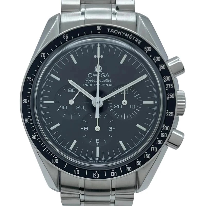 OMEGA SPEEDMASTER MOONWATCH CHRONOGRAPH BLACK: Omega Speedmaster Moonwatch Chronograph Black Brand: OMEGA Type: Wrist watch Material: SS Color: Dial Color Black Size: [ Case size ] 42mm / Case shape: Round face / Case thickness: 14.2mm [ Arm c