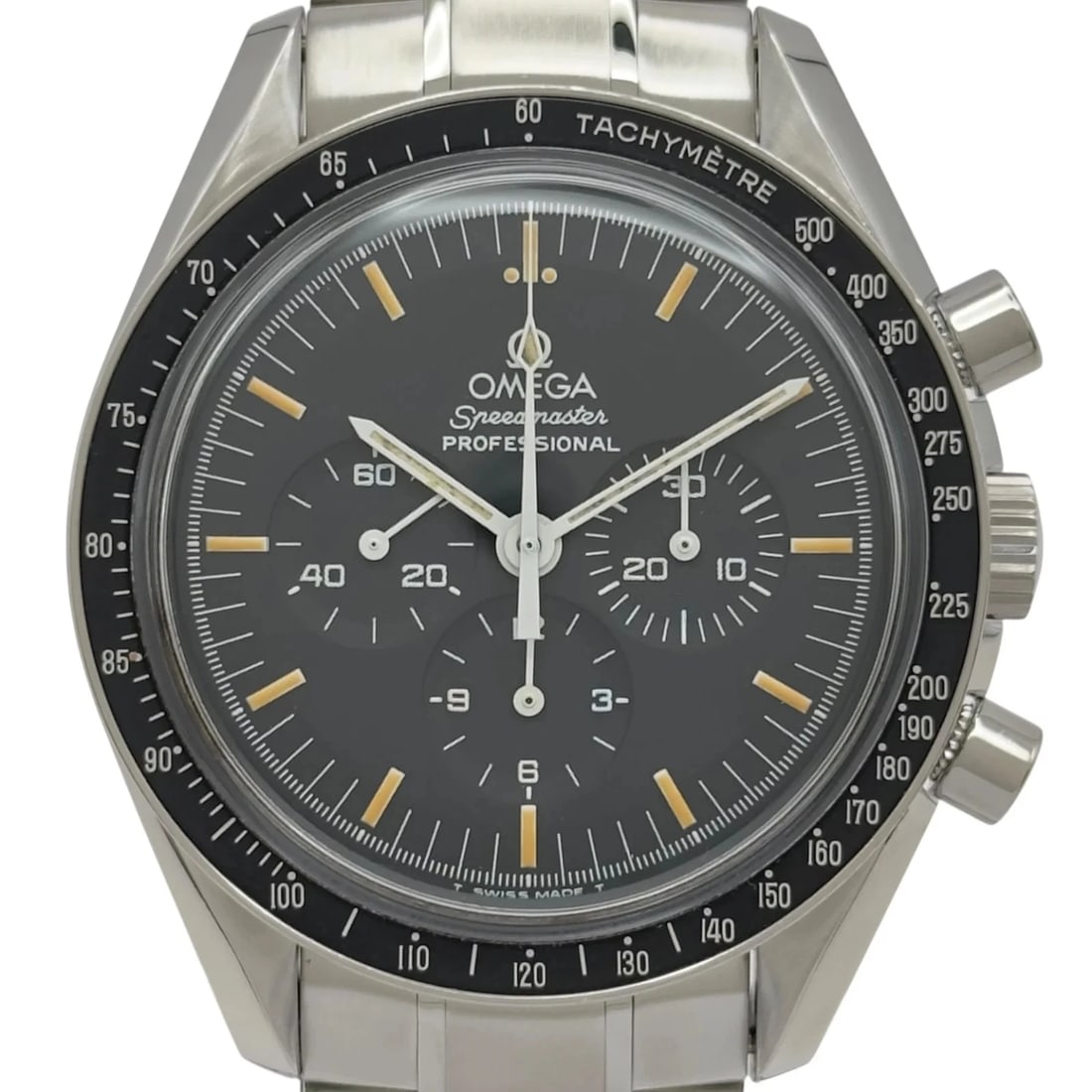 OMEGA SPEEDMASTER PROFESSIONAL MOONWATCH CHRONOGRAPH BLACK: Omega Speedmaster Professional Moonwatch Chronograph Black Brand: OMEGA Type: Wrist watch Material: Stainless steel Color: Dial Color Black Size: [ Case size ] 42mm / Case thickness: 13.4mm [ Arm
