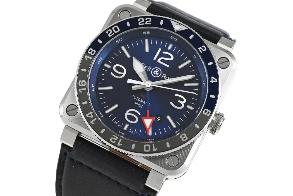 BELL & ROSS BLUE: BELL & ROSS Blue Brand: BELL & ROSS Type: Wrist watch Material: Case Material SS Color: Dial Color Blue Size: [ Case size ] 42mm [ Arm circumference size ] 19.5cm genuine leather strap, buckle Cas