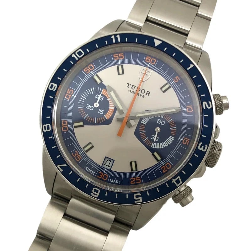 TUDOR HERITAGE CHRONO BLUE: Tudor Heritage Chrono Blue Brand: TUDOR Type: Wrist watch Material: SS Color: Dial Color Blue Size: [ Case size ] 42mm [ Arm circumference size ] 17cm Accessories: None Accessories Notice: