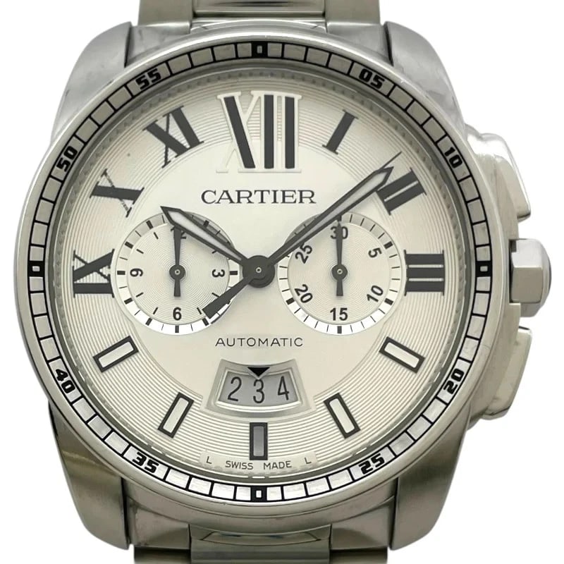 CARTIER CALIBRE CHRONOGRAPH WHITE: Cartier Calibre Chronograph White Brand: Cartier Type: Wrist watch Material: SS Color: Dial Color White Size: [ Case size ] 42mm / Case shape: Round face / Case thickness: 12.7mm [ Arm circumferen