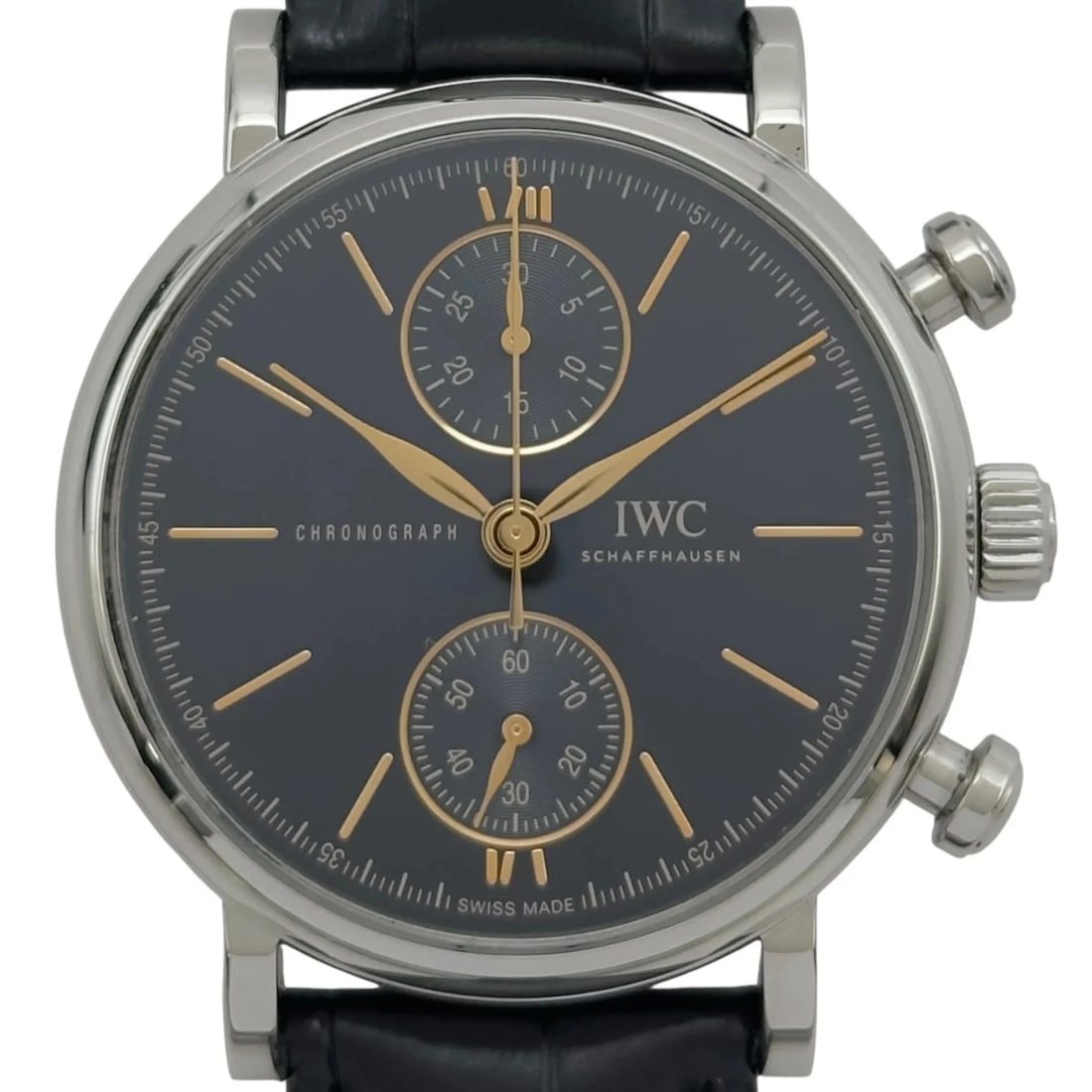 IWC PORTOFINO CHRONOGRAPH BLACK: IWC Portofino Chronograph Black Brand: IWC Type: Wrist watch Material: Stainless steel Color: Dial Color Black Size: [ Case size ] 39mm / Case thickness: 12.7mm Accessories: None Accessori