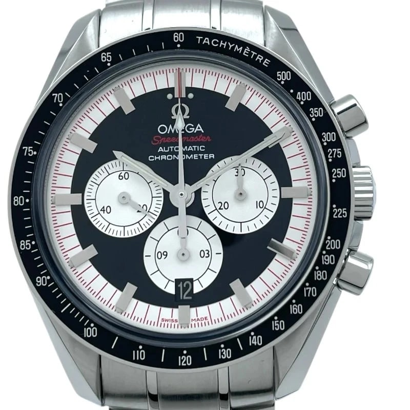 OMEGA SPEEDMASTER CHRONOGRAPHSCHUMACHER BLACK: Omega Speedmaster ChronographSchumacher Black Brand: OMEGA Type: Wrist watch Material: SS Color: Dial Color Black Size: [ Case size ] 42mm / Case shape: Round face / Case thickness: 14mm [ Arm
