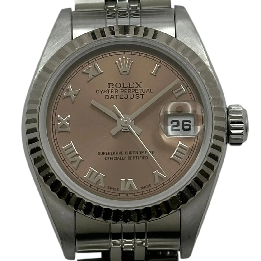 ROLEX DATEJUST BROWN WHITE GOLD: Rolex Datejust Brown White Gold Brand: ROLEX Type: Wrist watch Material: White gold/stainless steel Color: Dial Color Brown Size: [ Case size ] 26mm / Case thickness: 10.4mm [ Arm