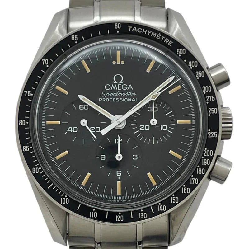 OMEGA SPEEDMASTER PROFESSIONAL BLACK: Omega Speedmaster Professional Black Brand: OMEGA Type: Wrist watch Material: SS Color: Dial Color Black Size: [ Case size ] 39.5 / Case shape: Round face / Case thickness: 14.3mm [ Arm circumfere