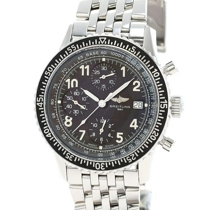 BREITLING AVIASTAR WATCH: Breitling Aviastar WATCH Brand: BREITLING Type: Wrist watch Material: Case Material Stainless Steel Band Material SS Color: Dial Color Black Size: [ Case size ] 41.5mm [ Arm circumference size