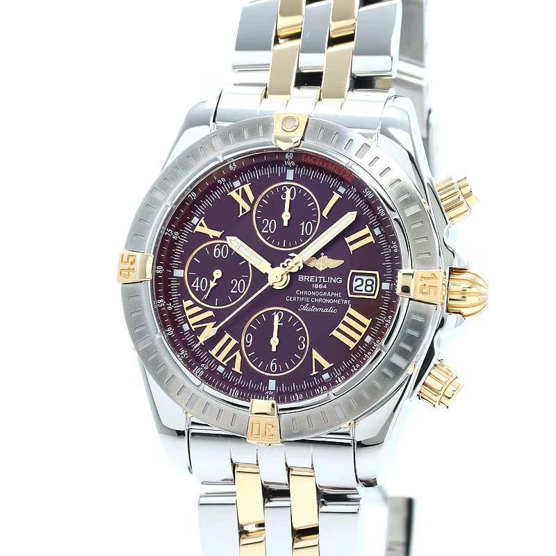 BREITLING CHRONOMAT WATCH: Breitling Chronomat WATCH Brand: BREITLING Type: Wrist watch Material: Case Material Stainless Steel/18K Yellow Gold Band Material Stainless steel/18K yellow gold Color: Dial Color Bordeaux 
