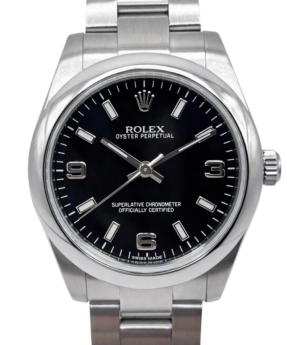 ROLEX OYSTER PERPETUAL WATCH: Rolex Oyster Perpetual WATCH Brand: ROLEX Type: Wrist watch Material: Case Material SS /SS Band Material SS /SS Color: Dial Color Black Dial/Black Dial Size: [ Size ] 31mm/18.0cm [ Minimum