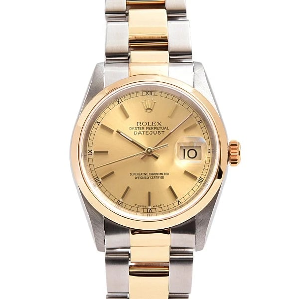 ROLEX DATEJUST SS×750YG GOLD: Rolex Datejust SS×750YG Gold Brand: ROLEX Type: Wrist watch Material: SS×750YG Color: Dial Color Gold Dial Size: [ Case size (including crown) ] 38mm [ Band size (cm) ] 18cm Accessories: