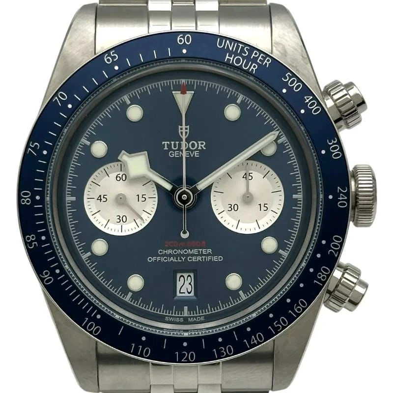 TUDOR BLACK CHRONO BLUE: Tudor Black Chrono Blue Brand: TUDOR Type: Wrist watch Material: Stainless steel Color: Dial Color Blue Size: [ Case size ] 41mm / Case thickness: 14.5mm [ Arm circumference size ] 19cm 
