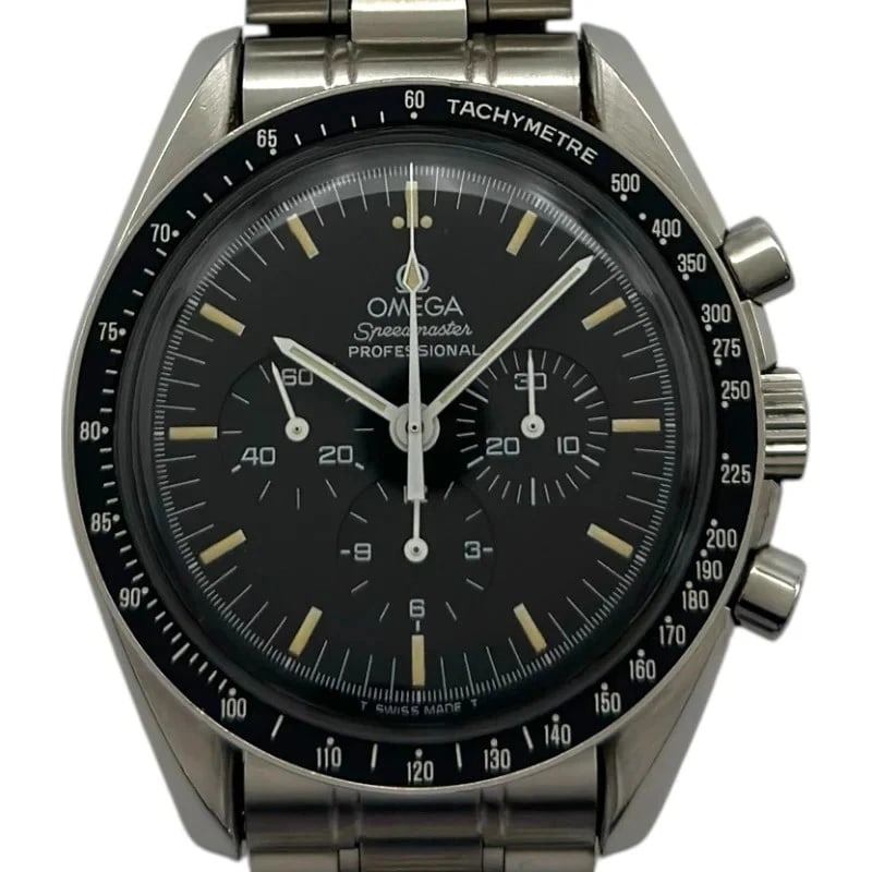 OMEGA SPEEDMASTER MOONWATCH PROFESSIONAL BLACK: Omega Speedmaster Moonwatch Professional Black Brand: OMEGA Type: Wrist watch Material: Stainless steel Color: Dial Color Black Size: [ Case size ] 40mm / Case thickness: 14.0mm [ Arm