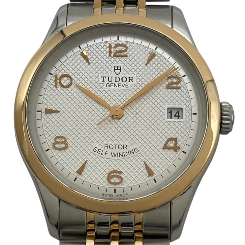 TUDOR WHITE PG/SS: Tudor White PG/SS Brand: TUDOR Type: Wrist watch Material: PG/SS Color: Dial Color White Size: [ Case size ] 39mm / Case shape: Round face / Case thickness: 9.1mm [ Arm circumference size ]