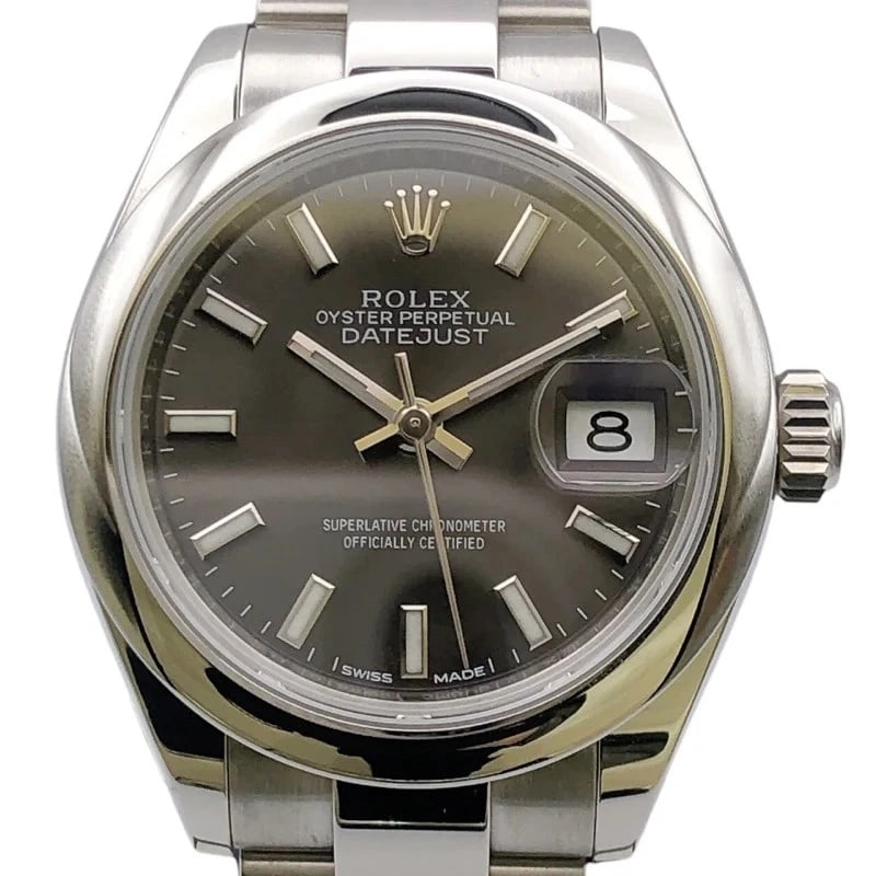 ROLEX DATEJUST DARK GREY: Rolex Datejust Dark Grey Brand: ROLEX Type: Wrist watch Material: Stainless steel Color: Dial Color Dark Gray Size: [ Case size ] 28mm / Case shape: Round face / Case width: 28mm / Case