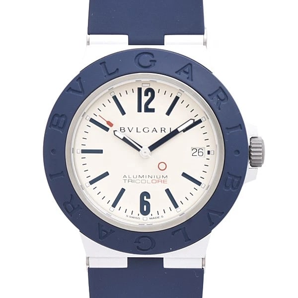 BVLGARI ALUMINIUM WATCH: Bvlgari Aluminium WATCH Brand: BVLGARI Type: Wrist watch Material: AL/RESIN Color: Dial Color Ivory Dial Size: [ Case size (including crown) ] 43.3mm [ Band size (cm) ] 20cm Accessories: None