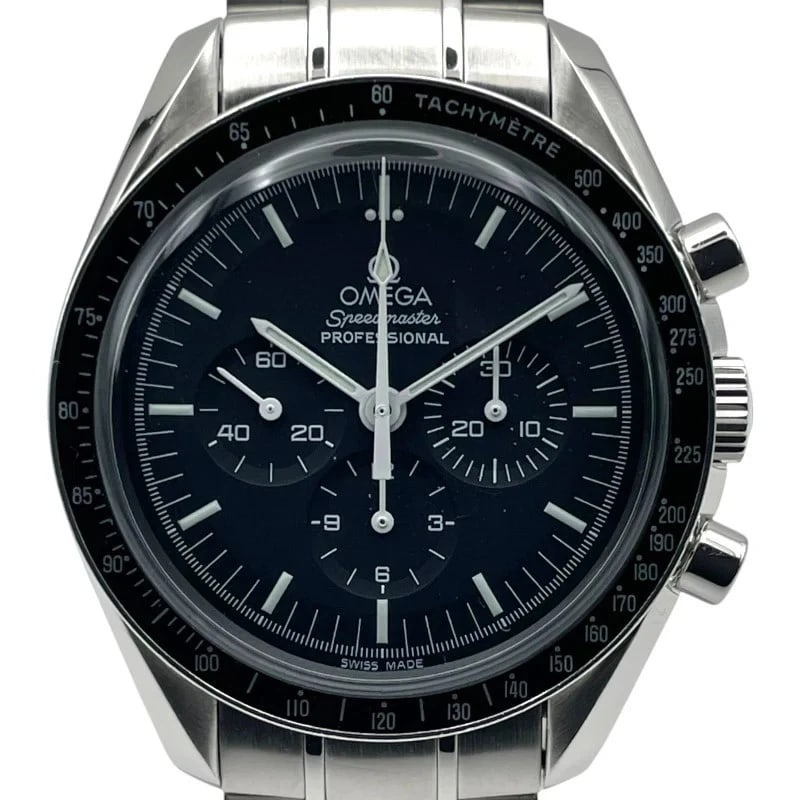 OMEGA SPEEDMASTER MOONWATCH PROFESSIONAL CHRONOGRAPH BLACK: Omega Speedmaster Moonwatch Professional Chronograph Black Brand: OMEGA Type: Wrist watch Material: SS Color: Dial Color Black Size: [ Case size ] 42mm / Case shape: Round face / Case thickness: 1