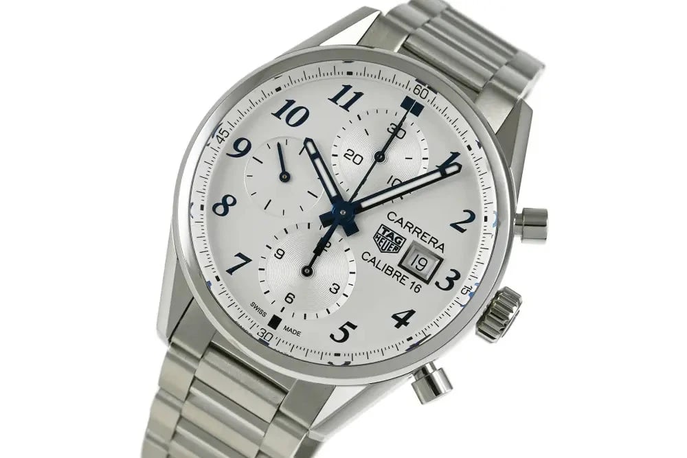 TAG HEUER CARRERA CALIBER CHRONOGRAPH BLUE: TAG HEUER Carrera Caliber Chronograph Blue Brand: TAG HEUER Type: Wrist watch Material: Case Material SS Color: Dial Color Silver Size: [ Case size ] 41mm [ Arm circumference size ] 19.5cm Case Th