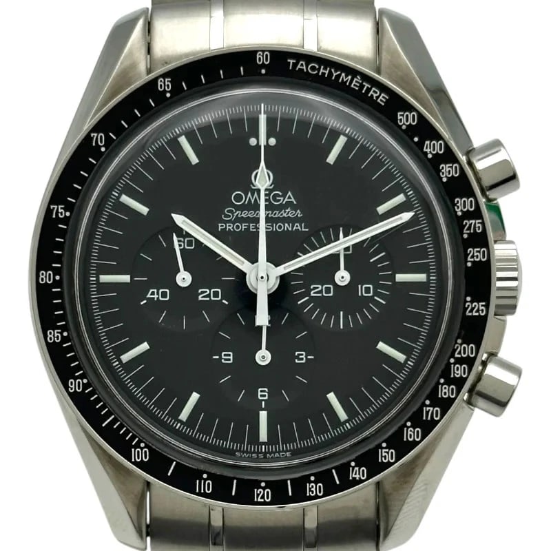 OMEGA SPEEDMASTER PROFESSIONAL MOONWATCH BLACK: Omega Speedmaster Professional Moonwatch Black Brand: OMEGA Type: Wrist watch Material: Stainless steel Color: Dial Color Black Size: [ Case size ] 42mm / Case thickness: 14mm [ Arm