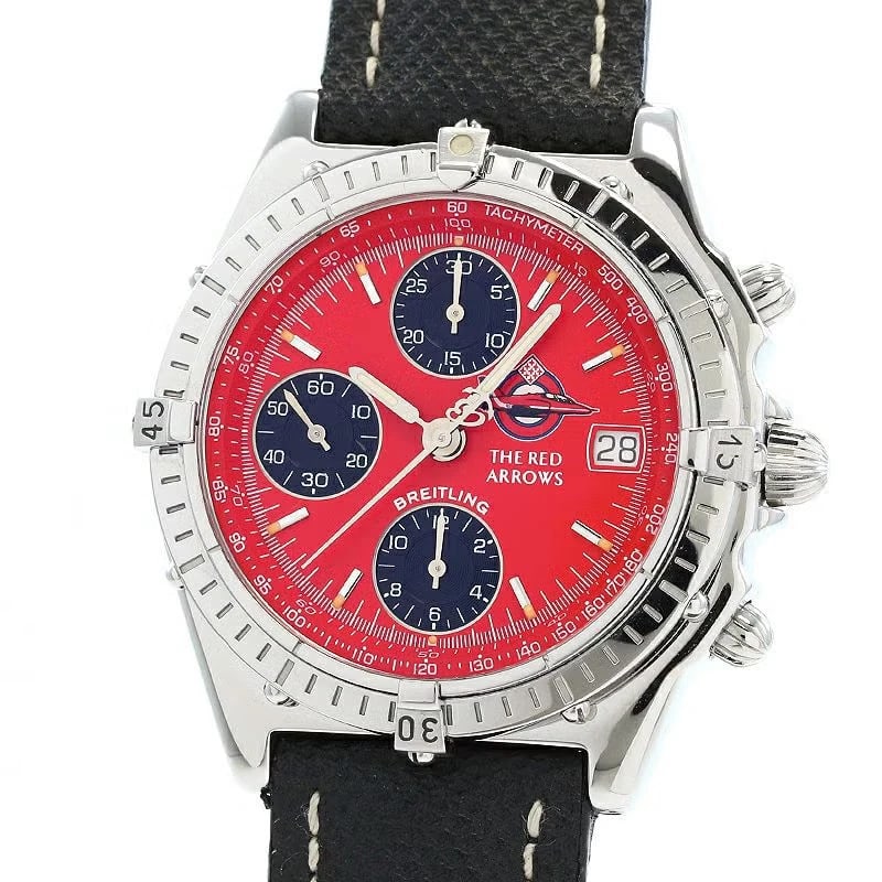 BREITLING CHRONOMAT RED WATCH: Breitling Chronomat Red WATCH Brand: BREITLING Type: Wrist watch Material: Case Material Stainless Steel Band Material Fabric leather/SS buckle Color: Dial Color Red/Black Size: [ Case size ]