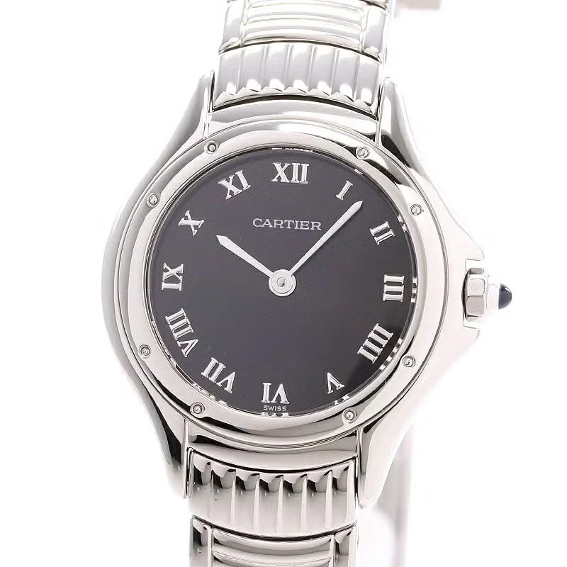 CARTIER COUGAR GODRON WATCH: Cartier Cougar Godron WATCH Brand: CARTIER Type: Wrist watch Material: Case Material Stainless Steel Band Material SS Color: Dial Color Black Size: [ Case size ] 26mm [ Arm circumference size