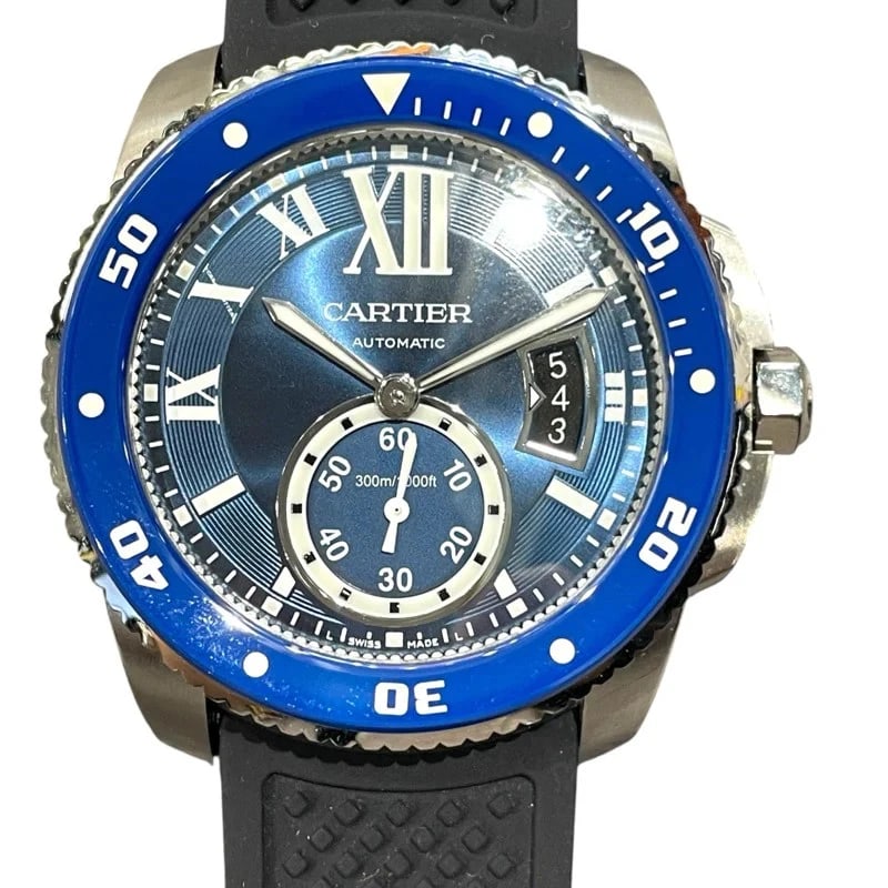 CARTIER CALIBRE BLUE: Cartier Calibre Blue Brand: Cartier Type: Wrist watch Material: Stainless steel Color: Dial Color Blue Size: [ Case size ] 42mm / Case width: 42mm / Case thickness: 11.3mm Accessories: None