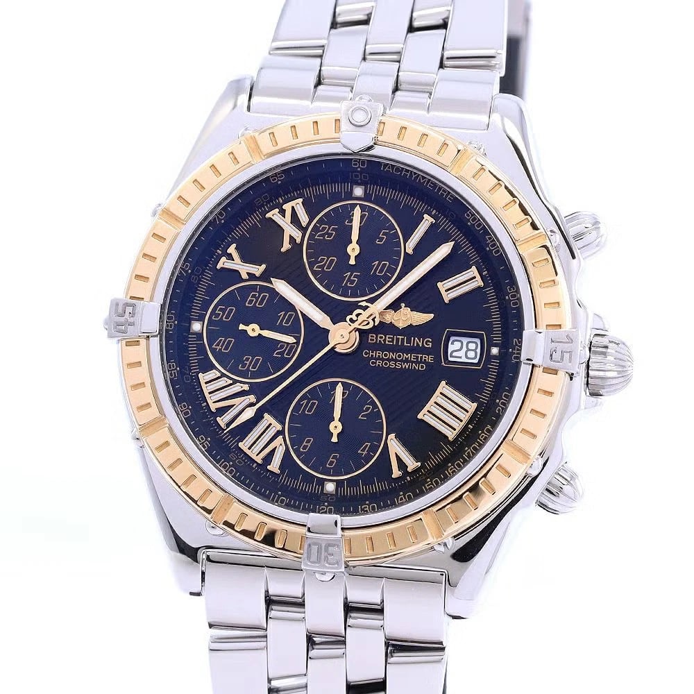 BREITLING BLACK WATCH: Breitling Black WATCH Brand: BREITLING Type: Wrist watch Material: Case Material 18K Yellow Gold/Stainless Steel Band Material SS Color: Dial Color Black Size: [ Case size ] 43mm [ Arm circumferen