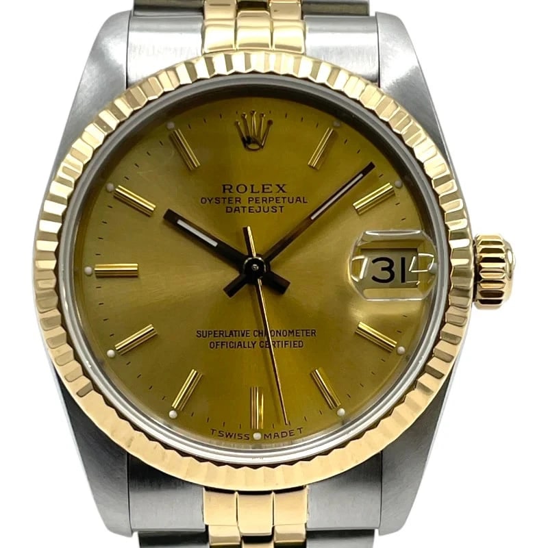 ROLEX DATEJUST GOLD K18/SS: Rolex Datejust Gold K18/SS Brand: ROLEX Type: Wrist watch Material: K18/SS Color: Dial Color Gold Size: [ Case size ] 31mm / Case thickness: 10.5mm [ Arm circumference size ] 15cm Accessories: No