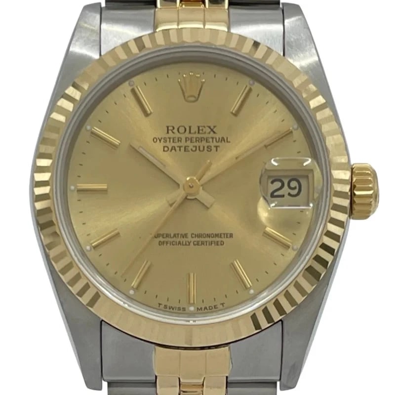 ROLEX DATEJUST GOLD K18/SS: Rolex Datejust Gold K18/SS Brand: ROLEX Type: Wrist watch Material: K18/SS Color: Dial Color Gold Size: [ Case size ] 31mm / Case thickness: 10.6mm [ Arm circumference size ] 15cm Accessories: No